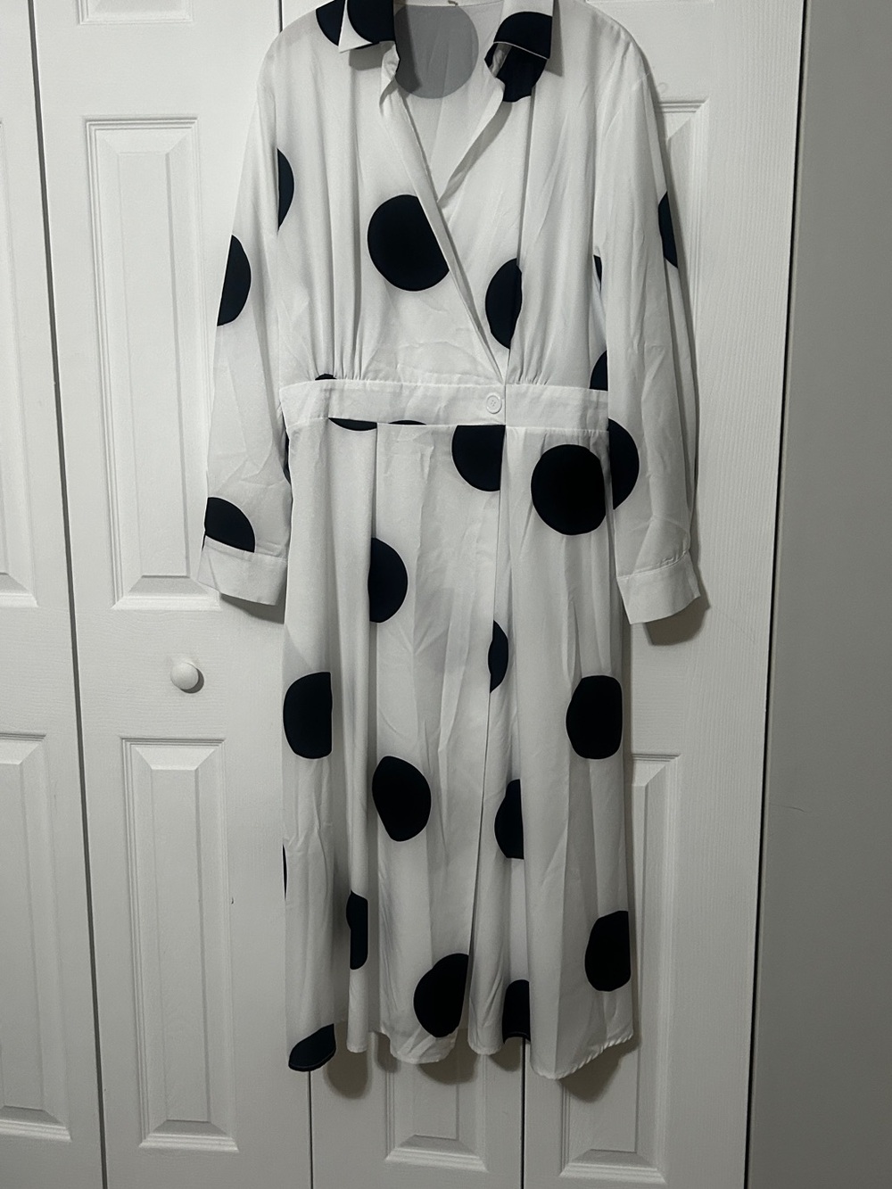 White and Black Polka Dot Midi Dress